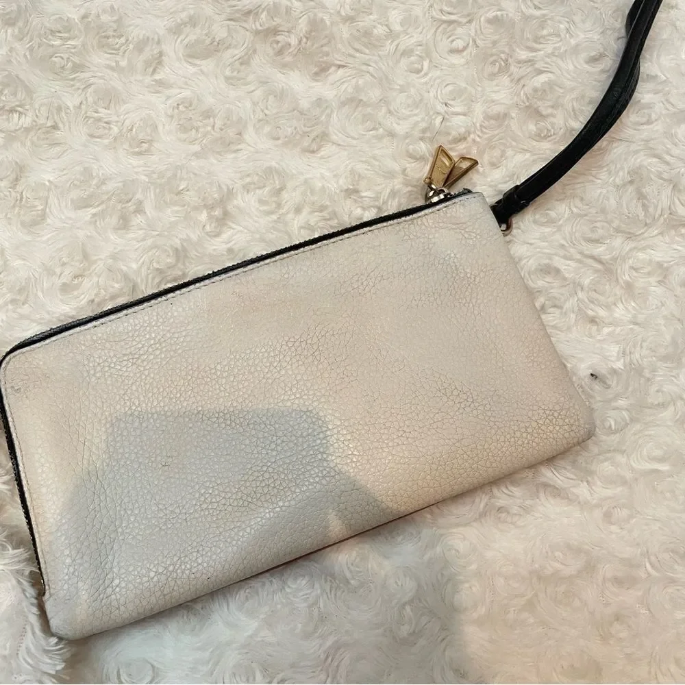 Coach Color Block Rouge Creme Pebbled Leather Large Double Zip Wristlet Wallet